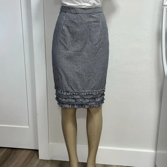 BODEN Plaid Checkered Pencil Skirt Ruffle Hem 10R