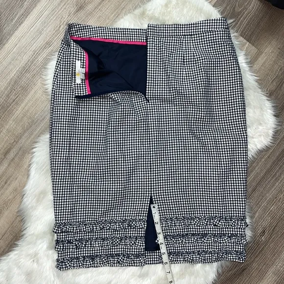 BODEN Plaid Checkered Pencil Skirt Ruffle Hem 10R