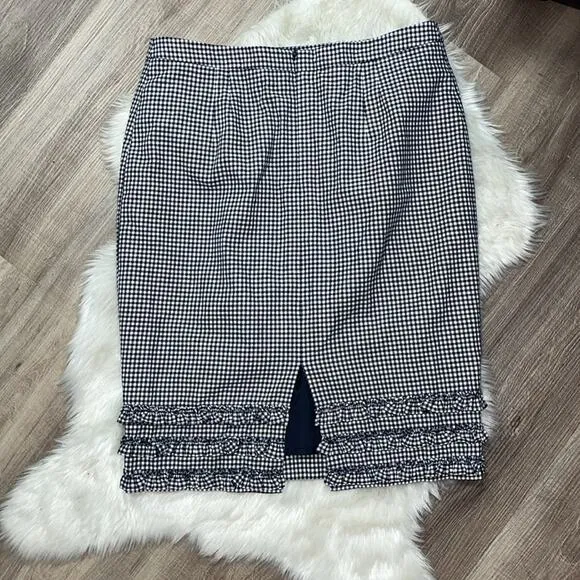 BODEN Plaid Checkered Pencil Skirt Ruffle Hem 10R