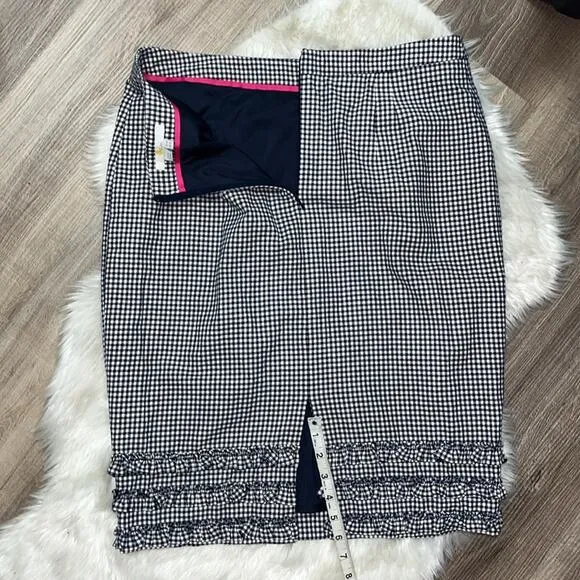 BODEN Plaid Checkered Pencil Skirt Ruffle Hem 10R