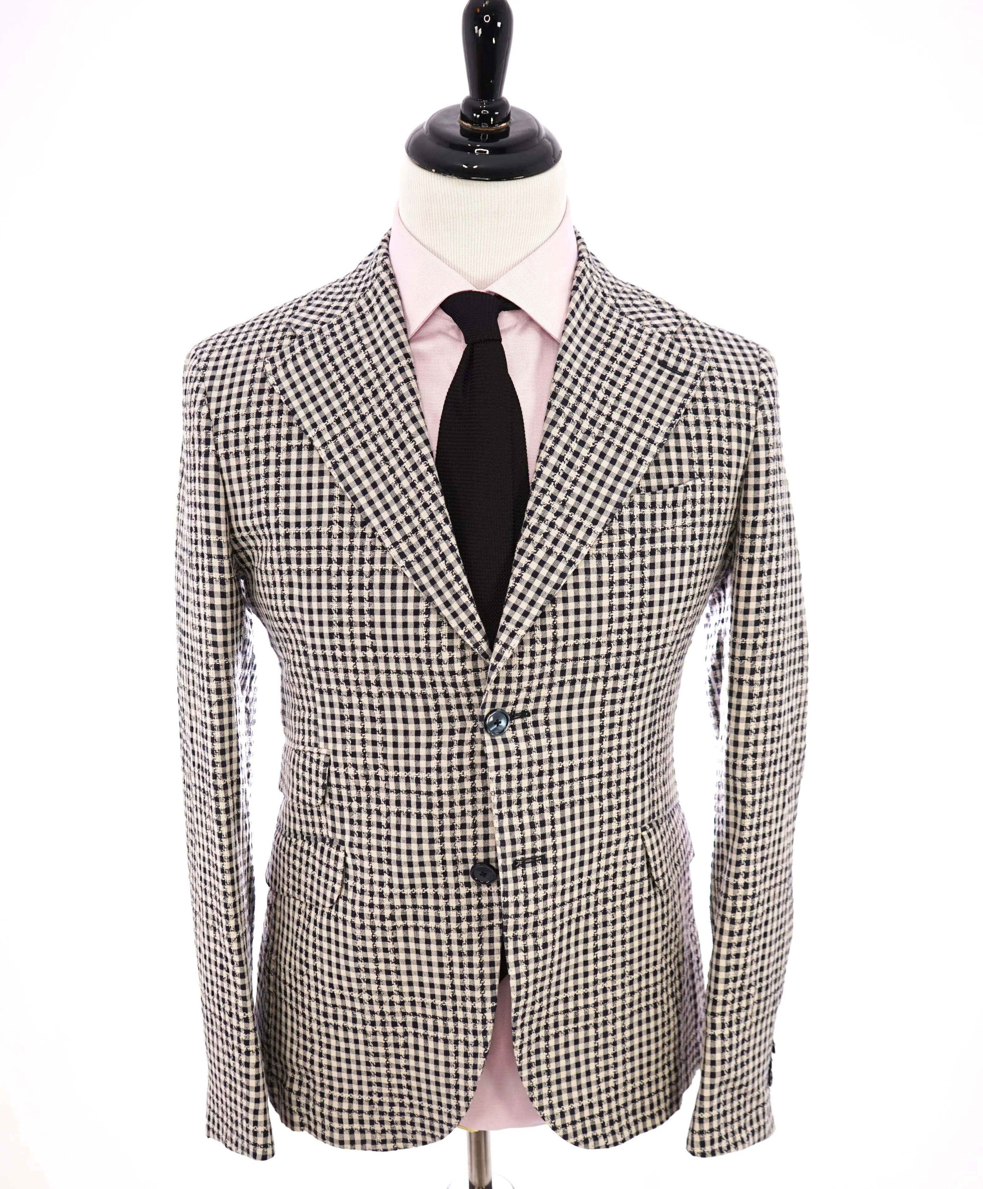 BOTTEGA MARTINESE - Made In Italy Navy & Cream Textured Check Blazer - 38R