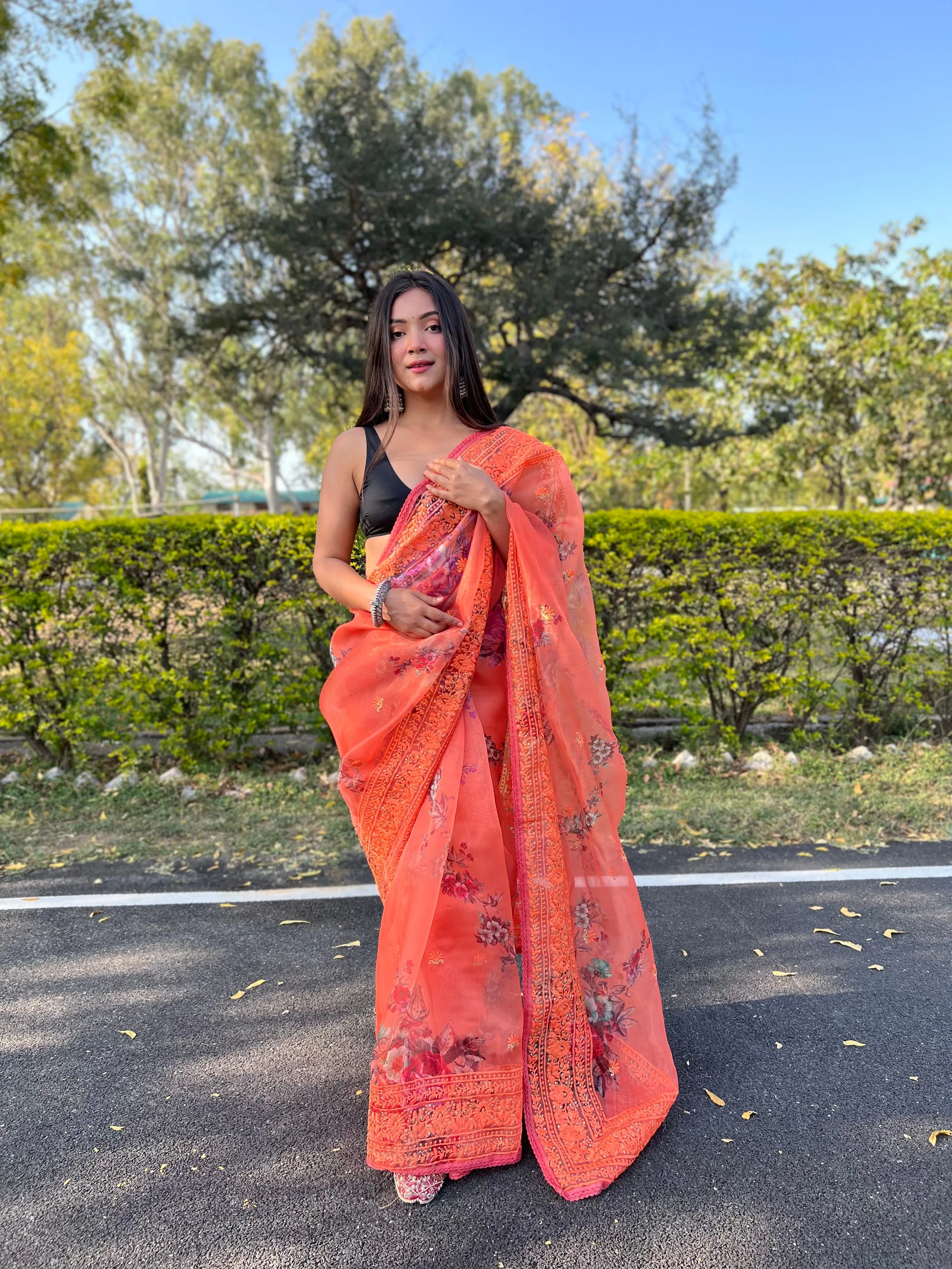 Boutique Style Saree In Peach