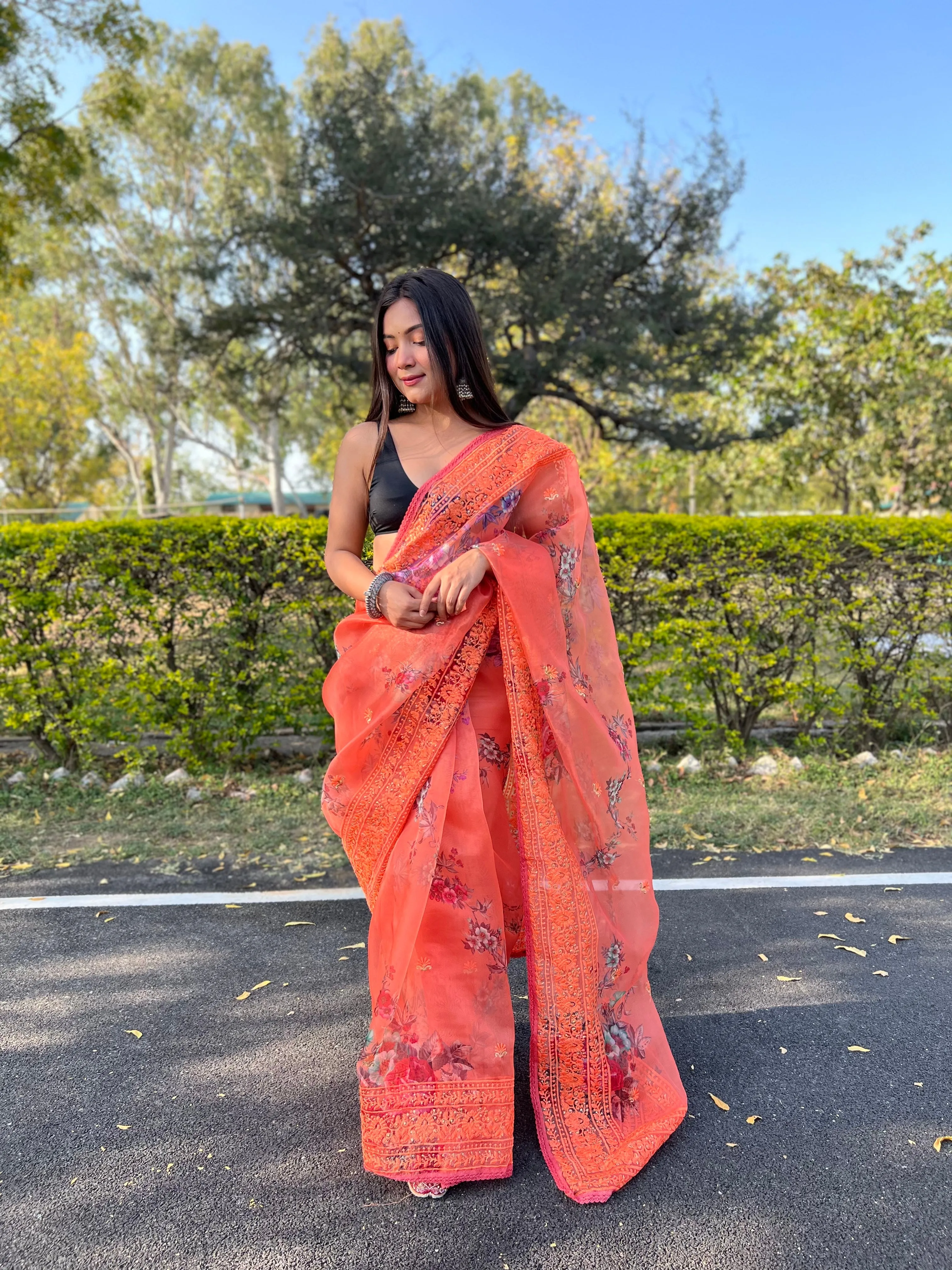 Boutique Style Saree In Peach