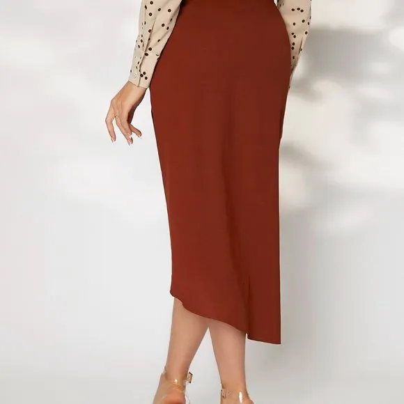 Brand newTwist Front Wrap Hem Skirt handmade Rust Brown
