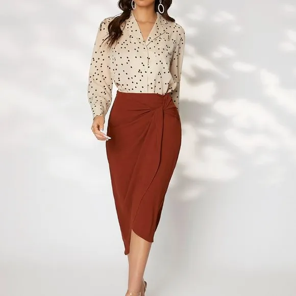 Brand newTwist Front Wrap Hem Skirt handmade Rust Brown