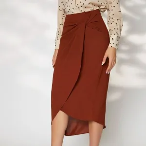Brand newTwist Front Wrap Hem Skirt handmade Rust Brown