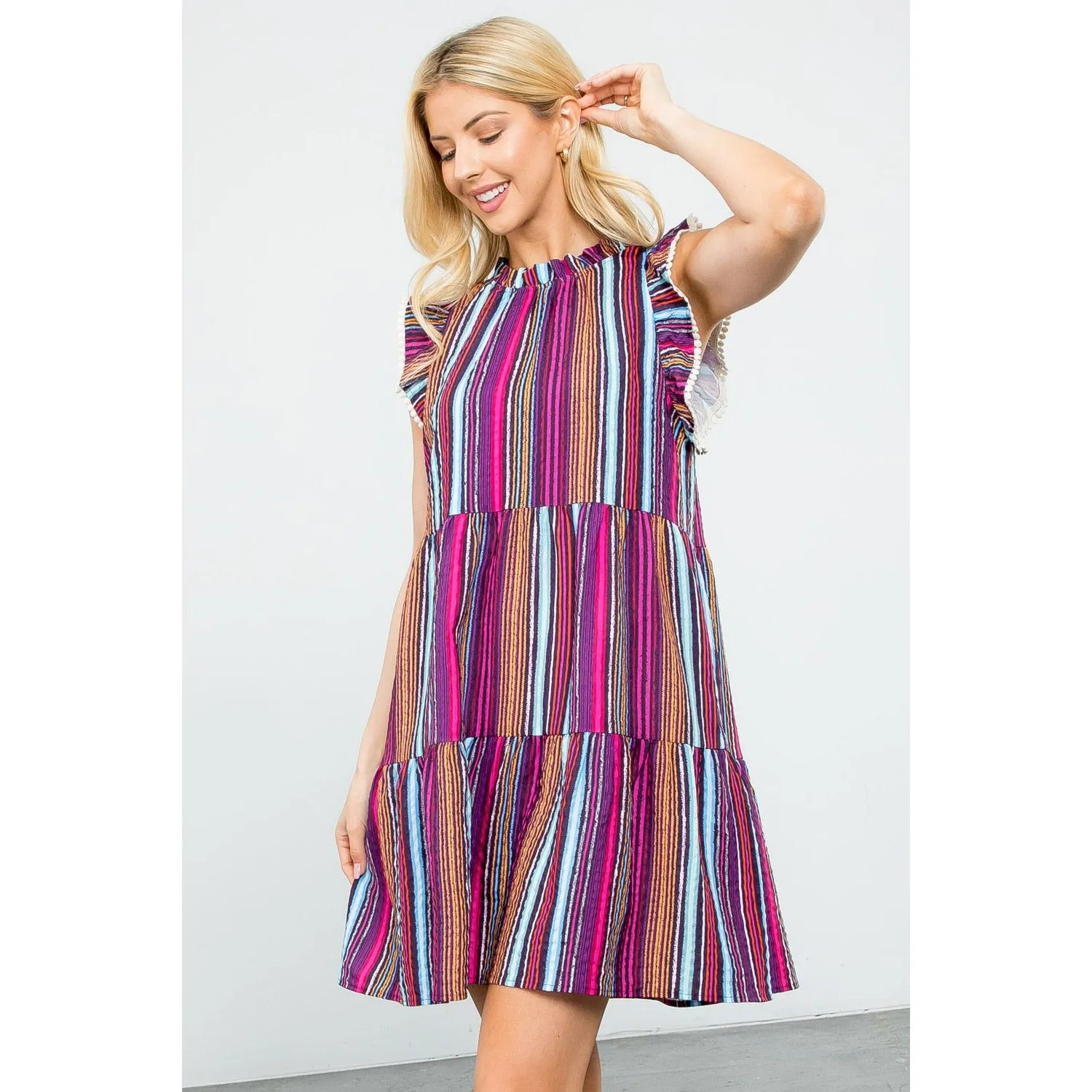 Brit Bright Stripe Ruffle Dress
