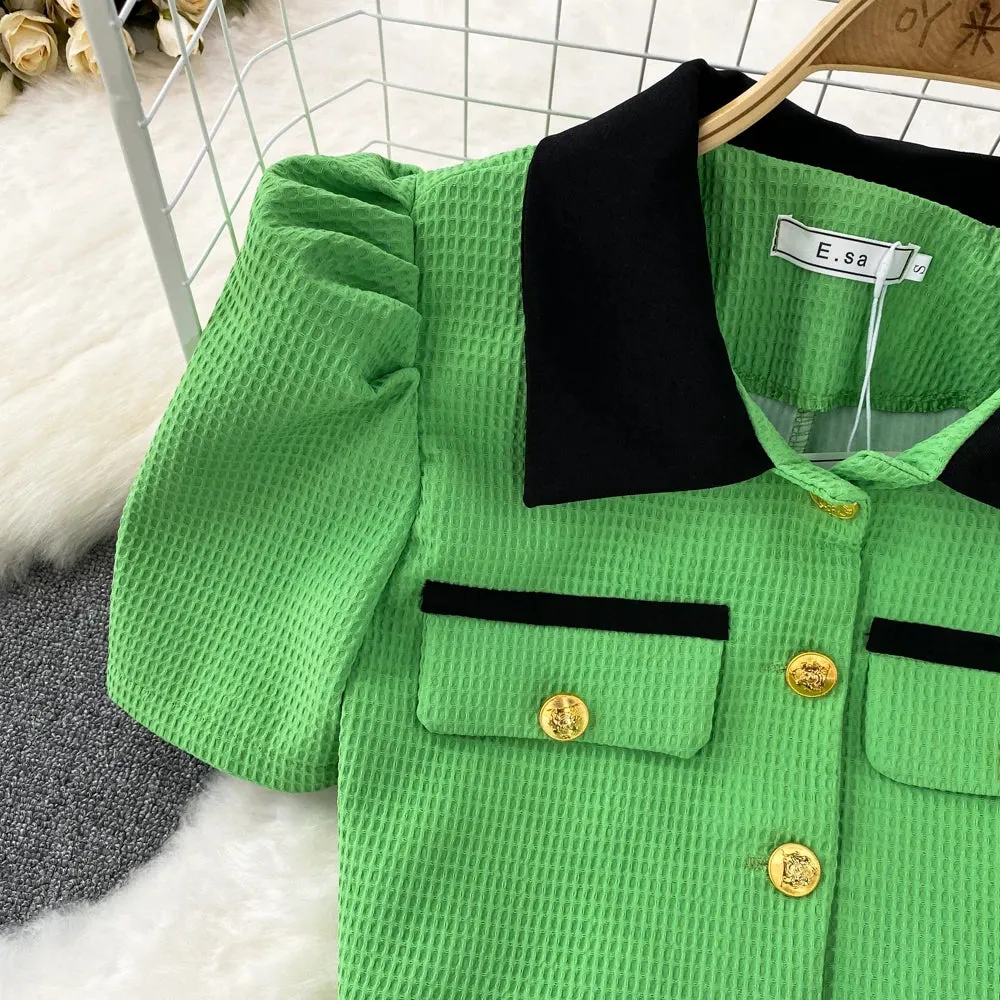 Bubble Sleeve  Skirt Suit