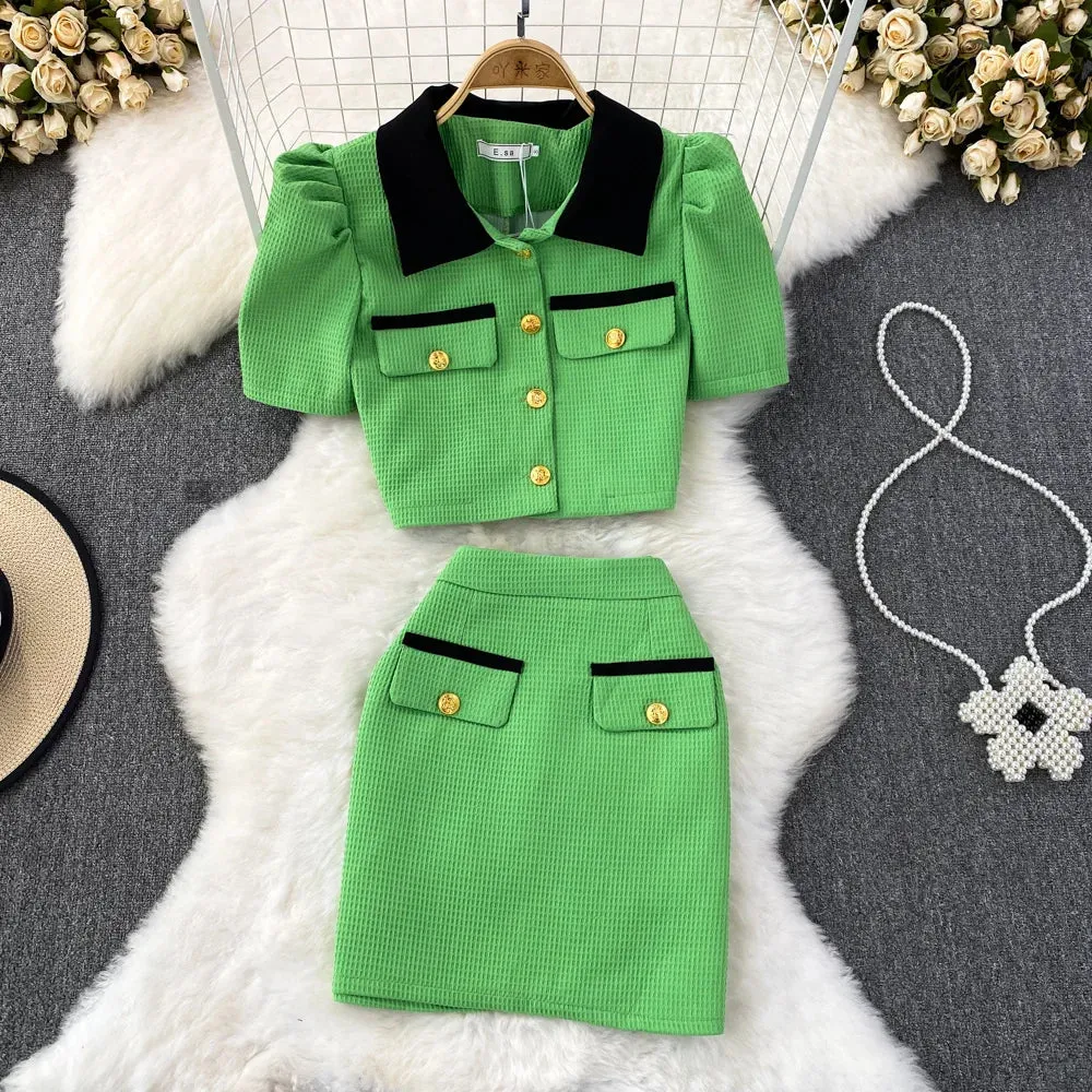 Bubble Sleeve  Skirt Suit