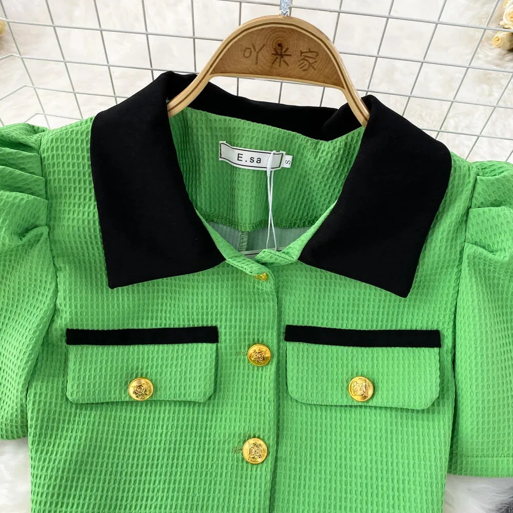 Bubble Sleeve  Skirt Suit
