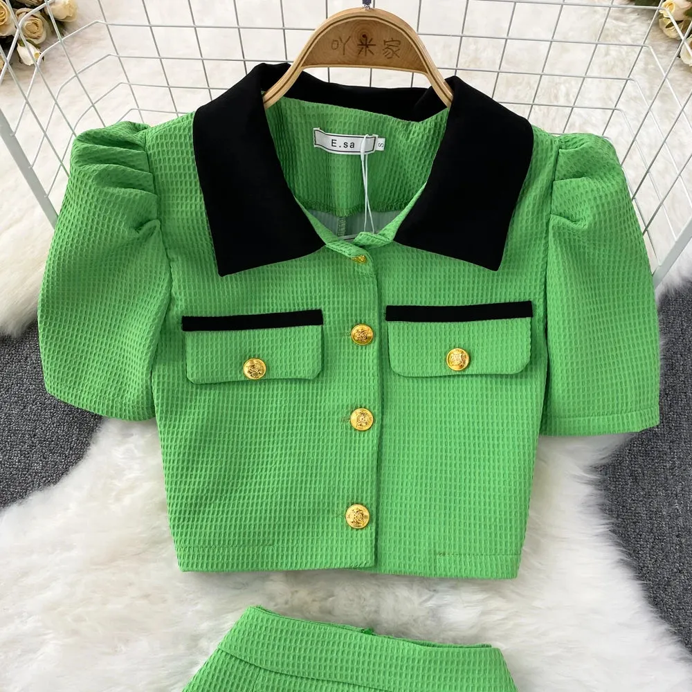 Bubble Sleeve  Skirt Suit