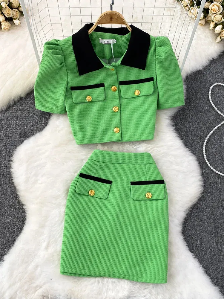 Bubble Sleeve  Skirt Suit