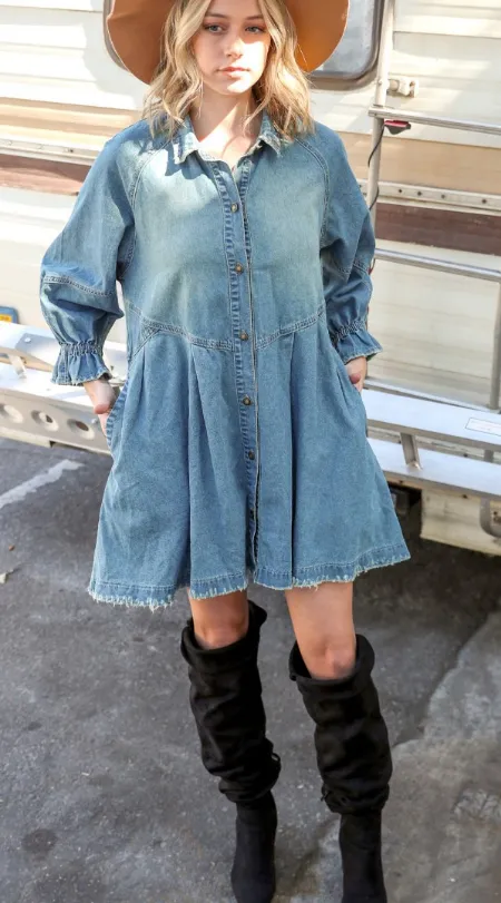 Button Down Denim Shirt Dress