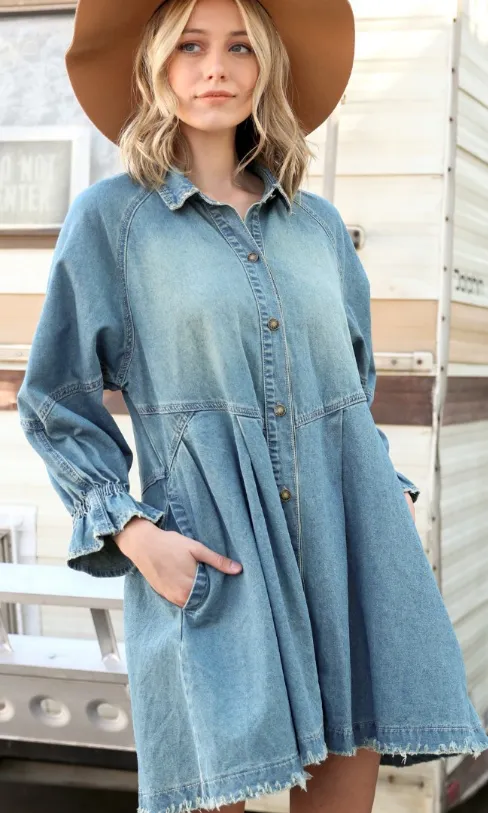 Button Down Denim Shirt Dress