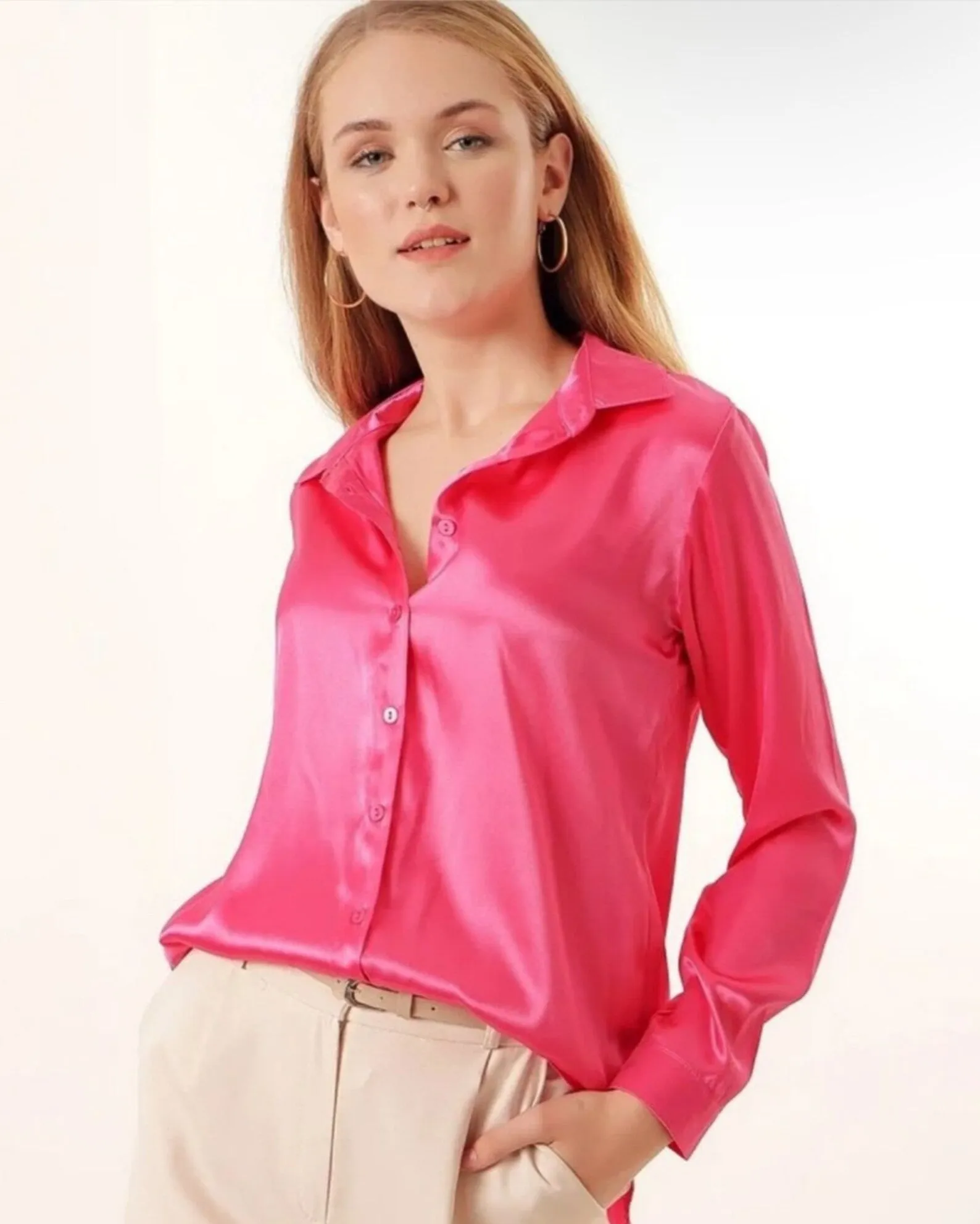 Button Up  Satin Shirt, Blouse