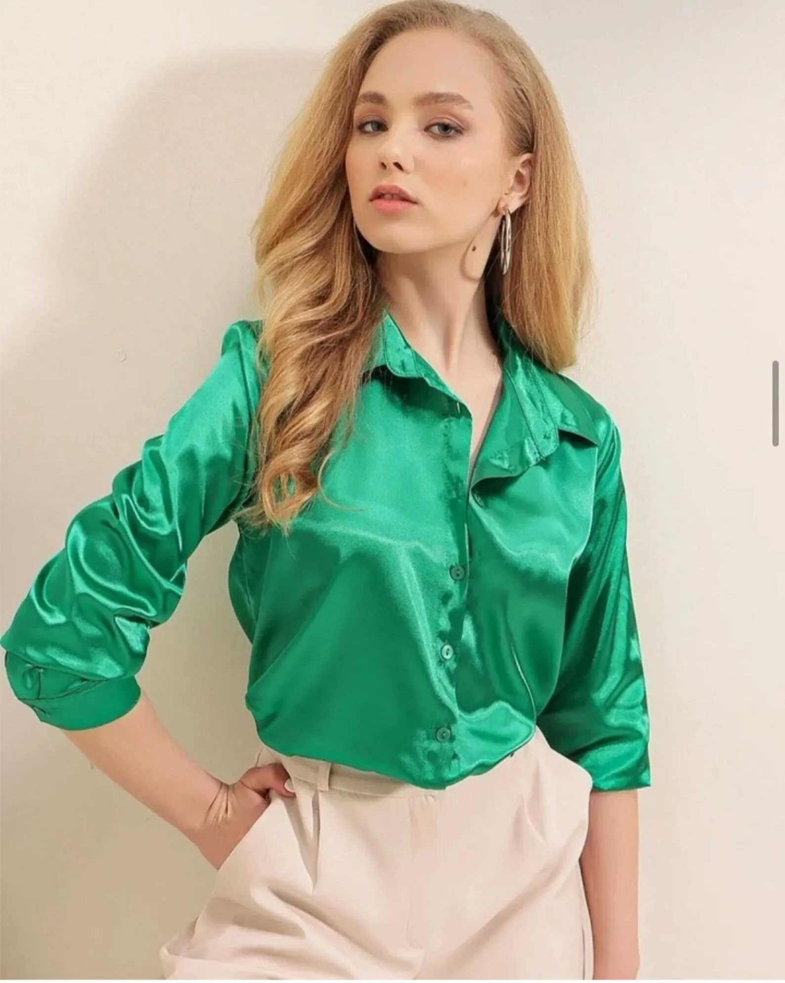 Button Up  Satin Shirt, Blouse