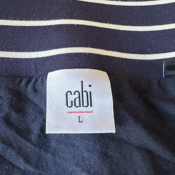 Cabi Navy Blue White Stripe Midi Jersey Asymmetrical Hem Skirt Women's Sz Large