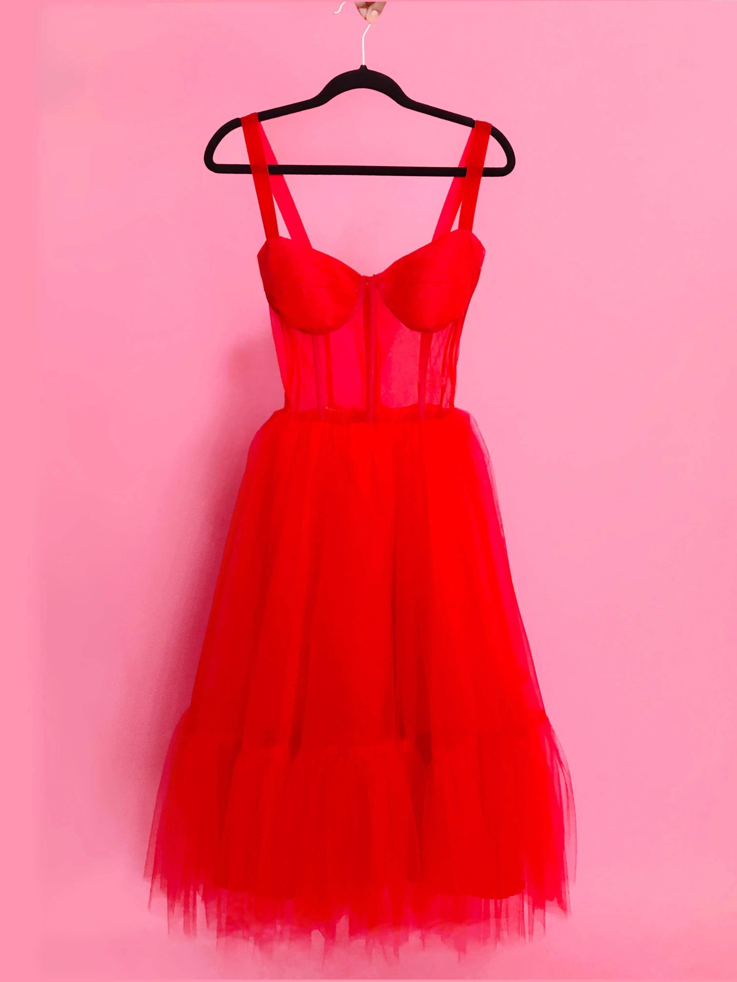 Camila Red Midi Dress with Ruffle PREOWNED Size 16