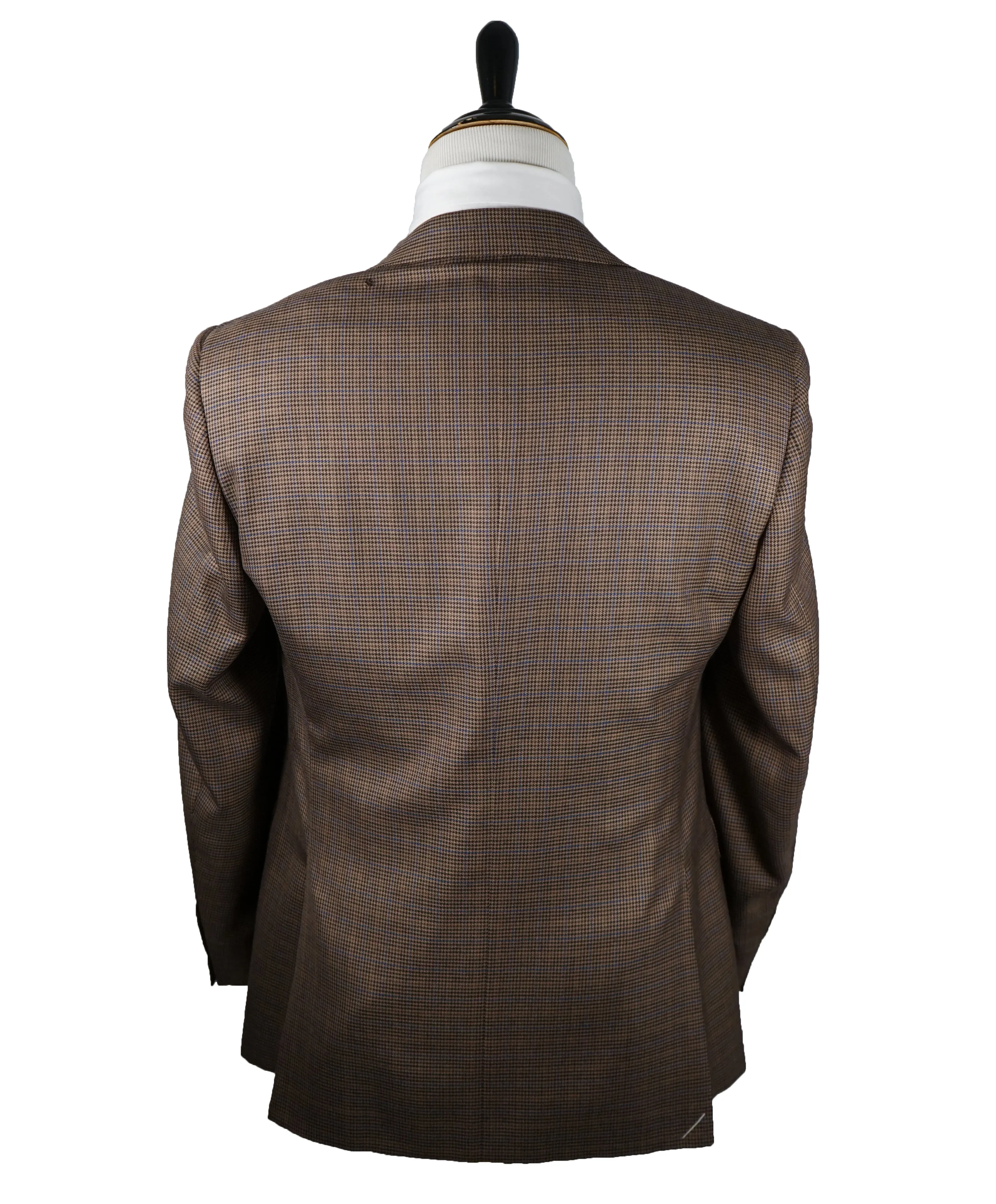 CANALI - Brown Silk & Wool Brown Blue Houndstooth Blazer - 40R