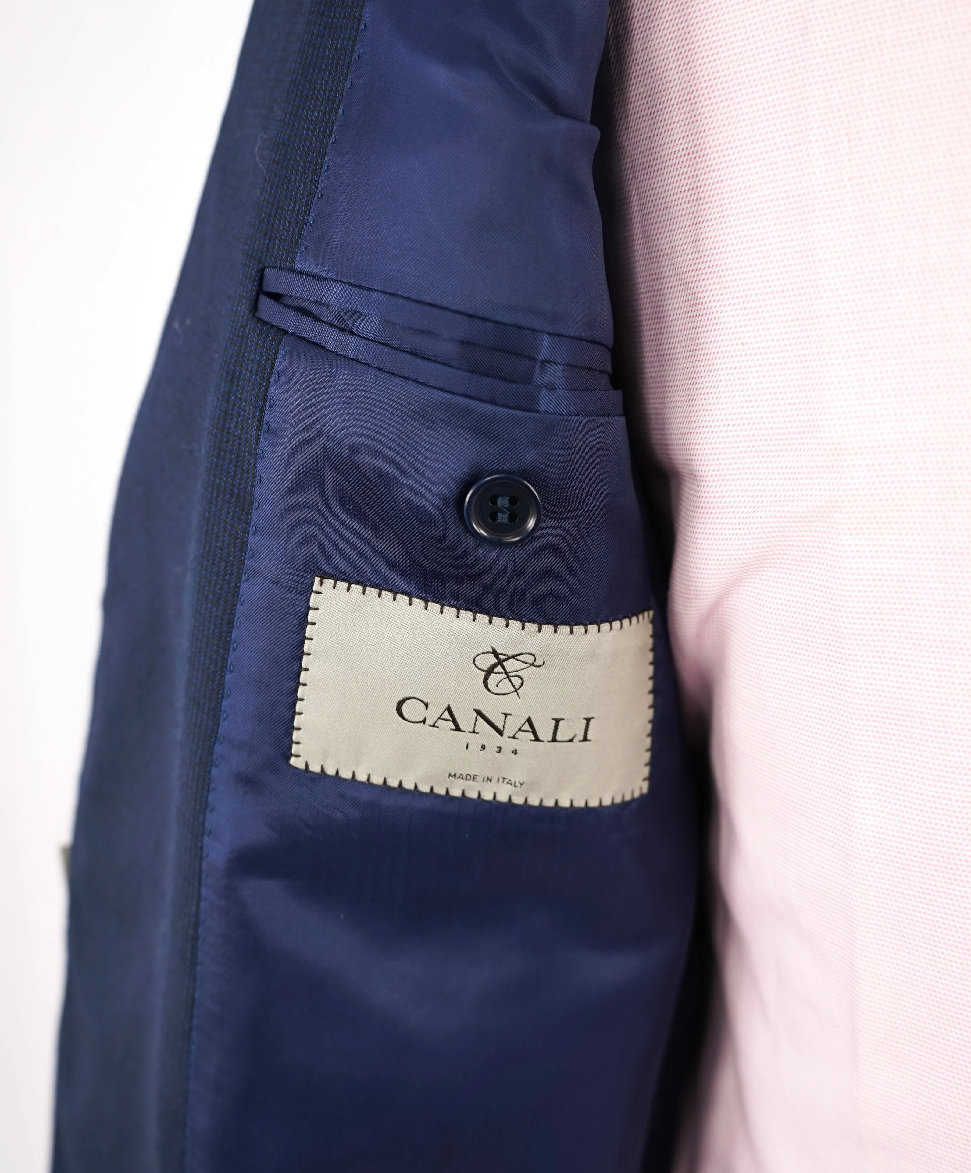 CANALI - Royal Blue Travel Check Rope Textured Blazer - 44R