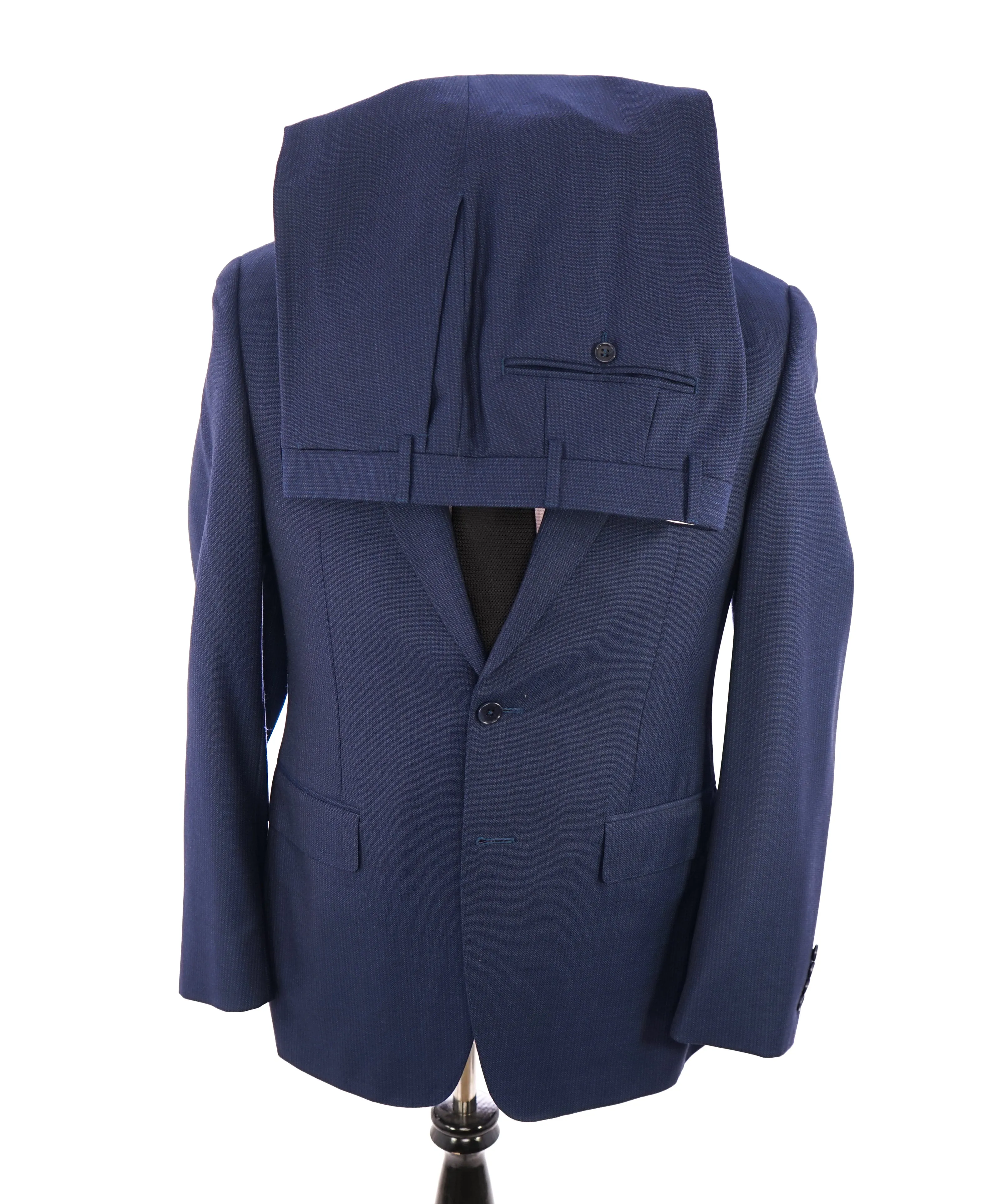 CANALI - Textured Tonal Blue Birdseye Notch Lapel Suit - 40R
