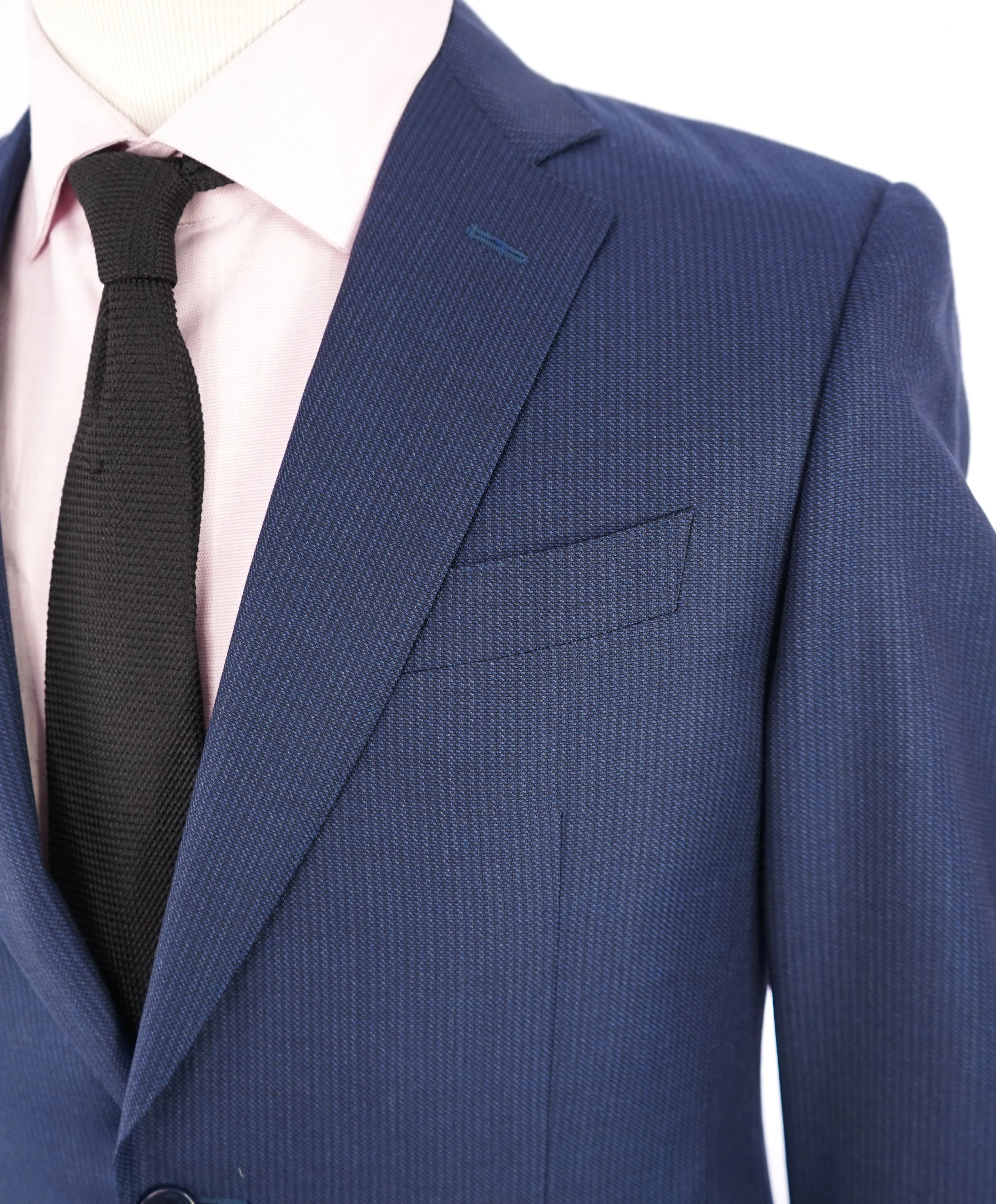 CANALI - Textured Tonal Blue Birdseye Notch Lapel Suit - 40R
