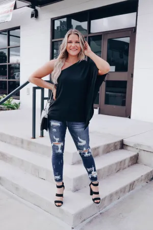 Cara Crepe One Shoulder Top - Black