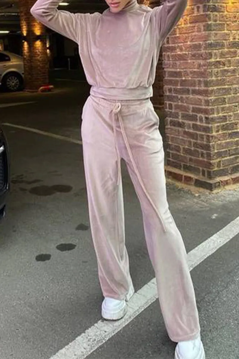 Casual Solid Solid Color Turtleneck Long Sleeve Two Pieces