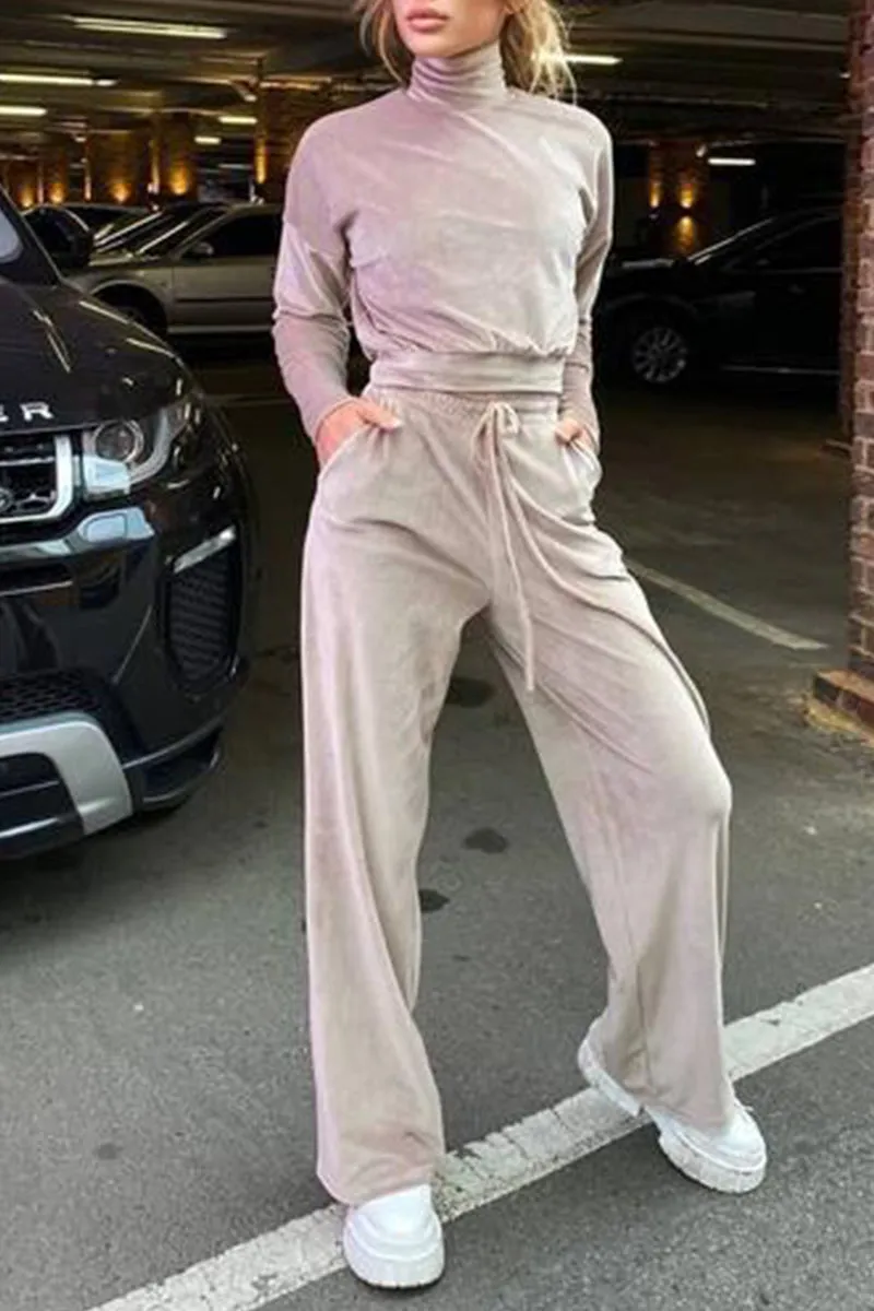 Casual Solid Solid Color Turtleneck Long Sleeve Two Pieces