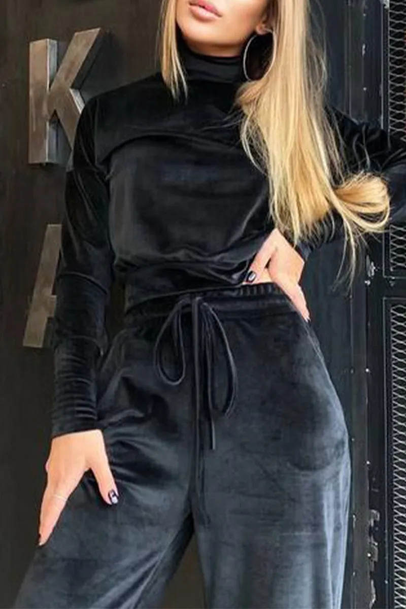 Casual Solid Solid Color Turtleneck Long Sleeve Two Pieces