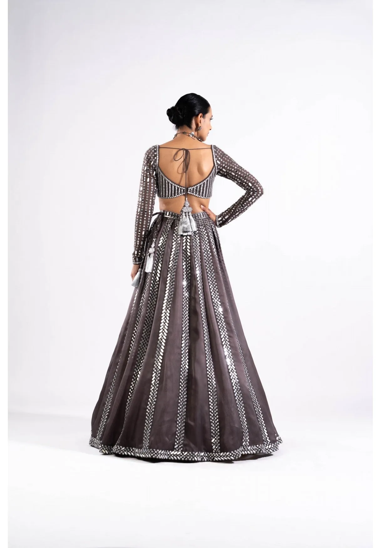 Charcoal Grey Mirror Seam Lehenga Set