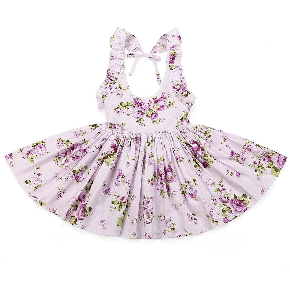 Cherie Floral Flutter Sleeve Dress Girls Lavender