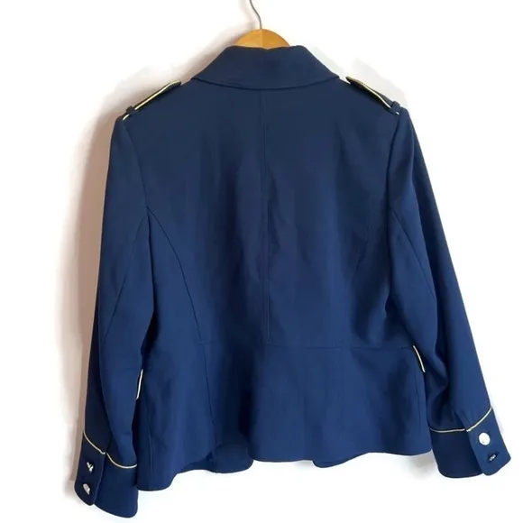 CHICOS NWT Long Sleeve Navy and Gold Military Structured Jacket Size 1 Medium