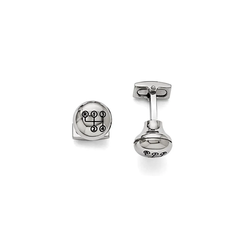 Chisel Stainless Steel Polished Enameled Stick Shift Design Cufflinks