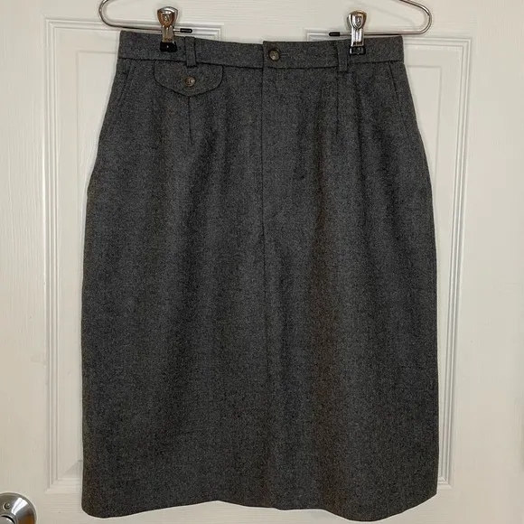 Classic Ralph Lauren Blue Label Gray Wool Pencil Skirt with Front Zipper Size 10