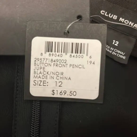 Club Monaco Black Button Front Pencil Skirt Size 12