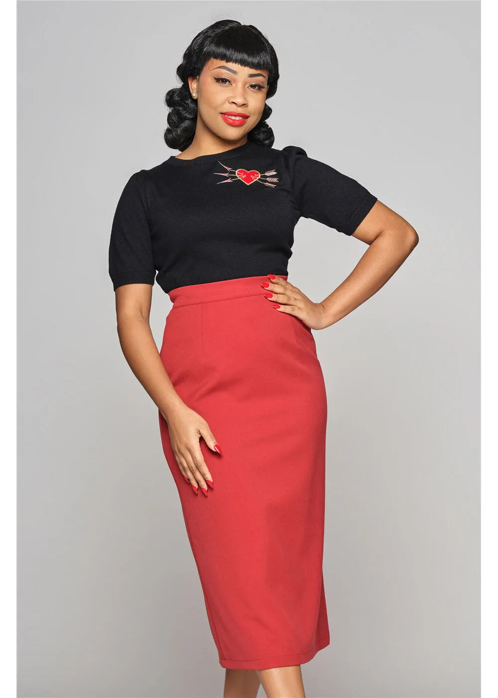 Collectif Posey 50's Pencil Skirt Red