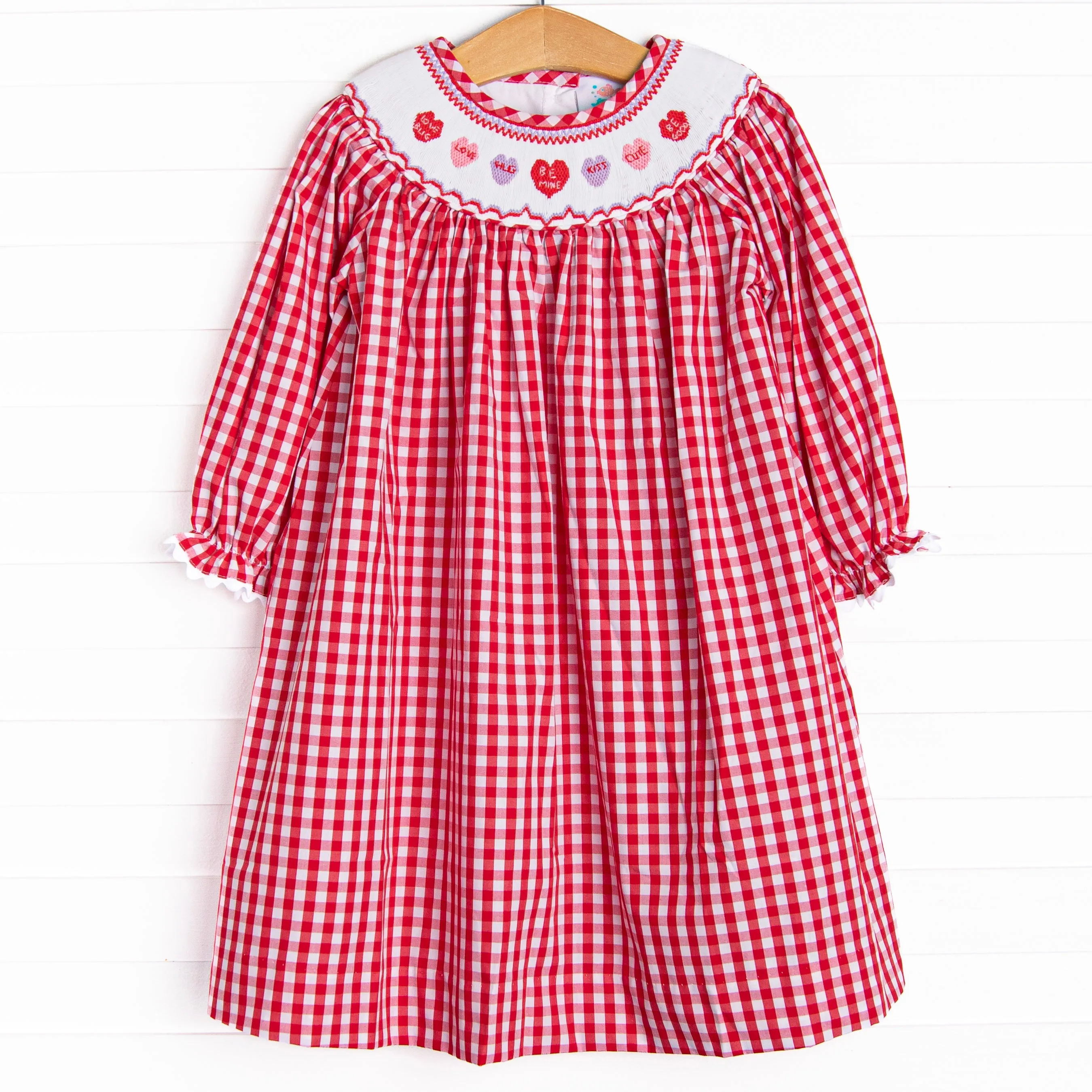 Conversation Hearts Smocked Bishop Dress, Red