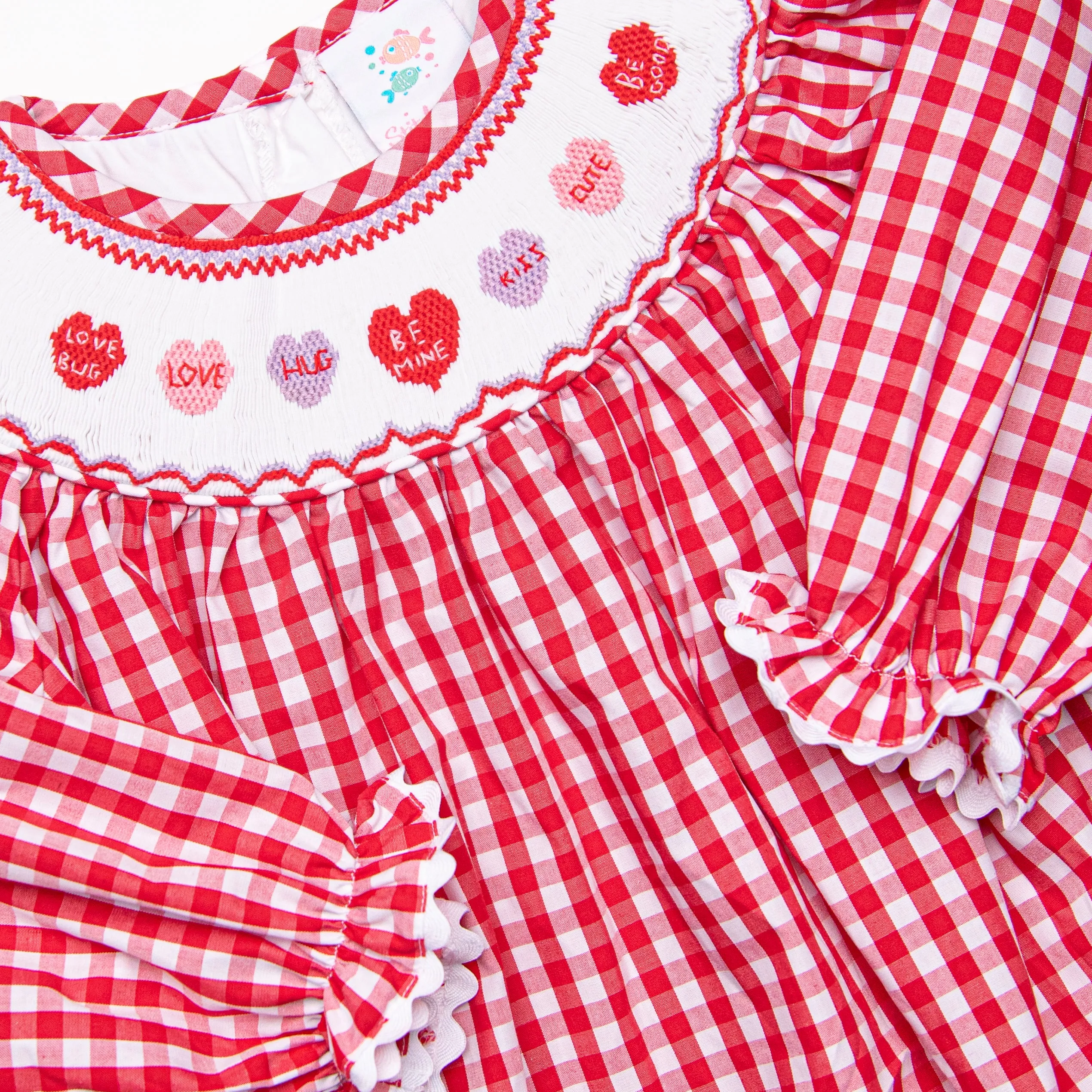 Conversation Hearts Smocked Bishop Dress, Red