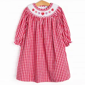 Conversation Hearts Smocked Bishop Dress, Red