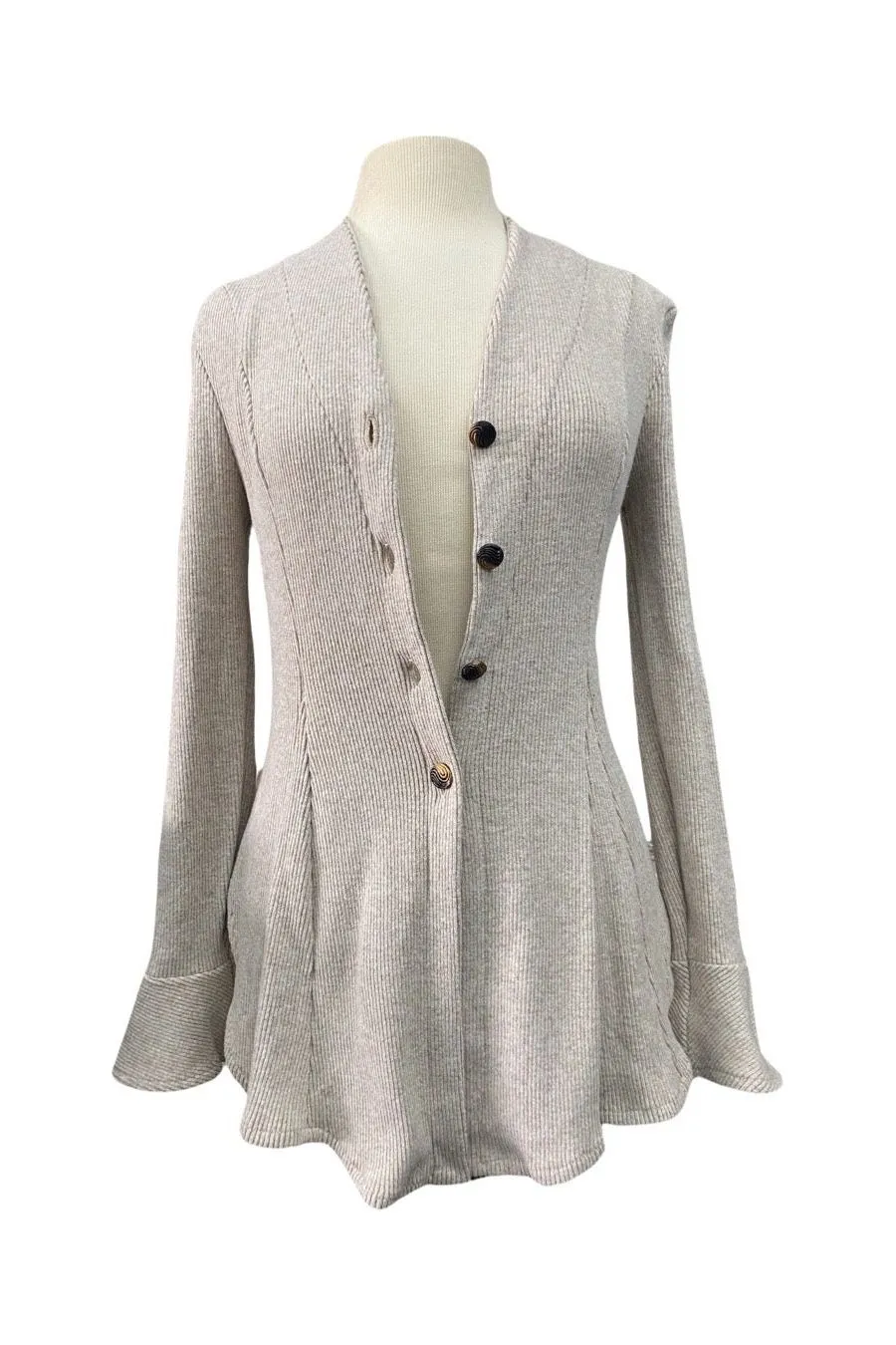COURTNEY  Long Sleeve Button Down Ribbed Cardigan Oatmeal