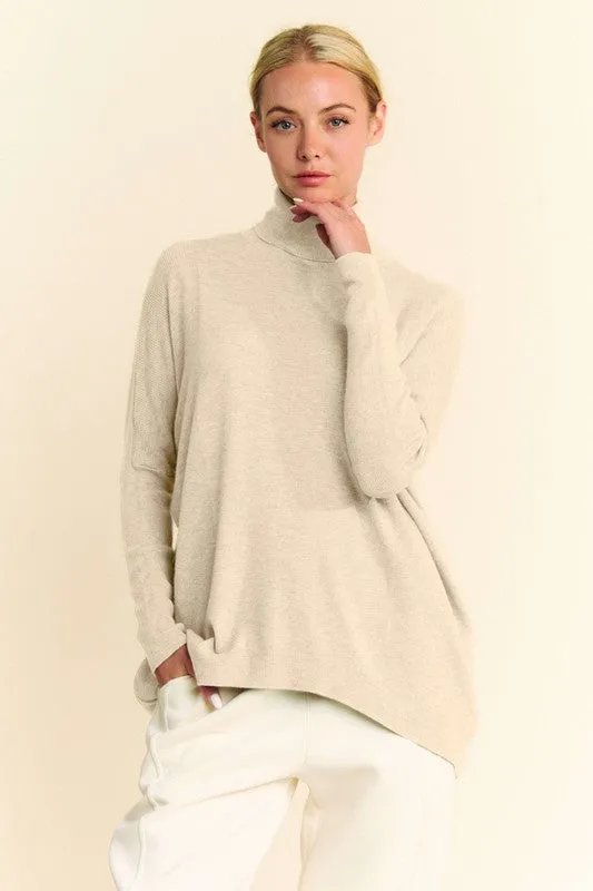 Cream Color Turtleneck Long Sleeve Knit Top