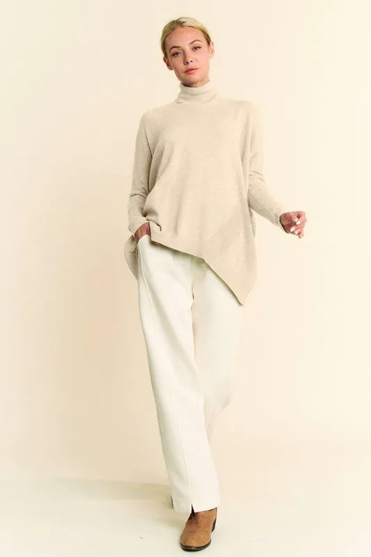 Cream Color Turtleneck Long Sleeve Knit Top