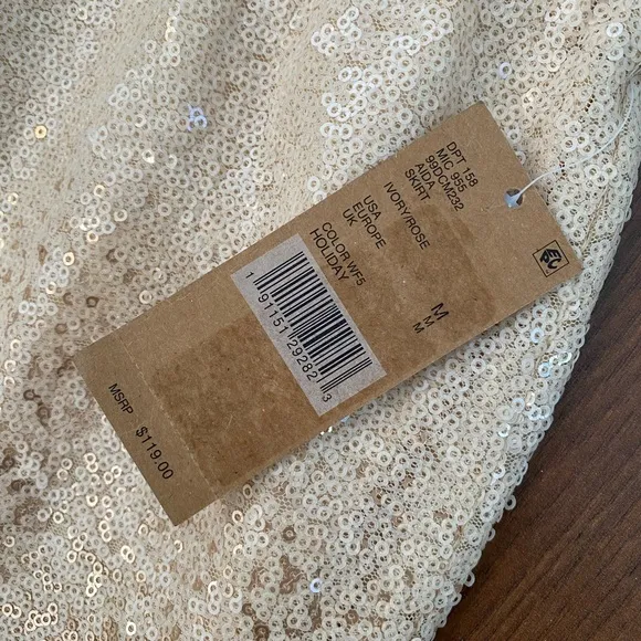 Cremieux Sequin Aida Holiday Ivory Rose Shiny Sequin Ombré Skirt