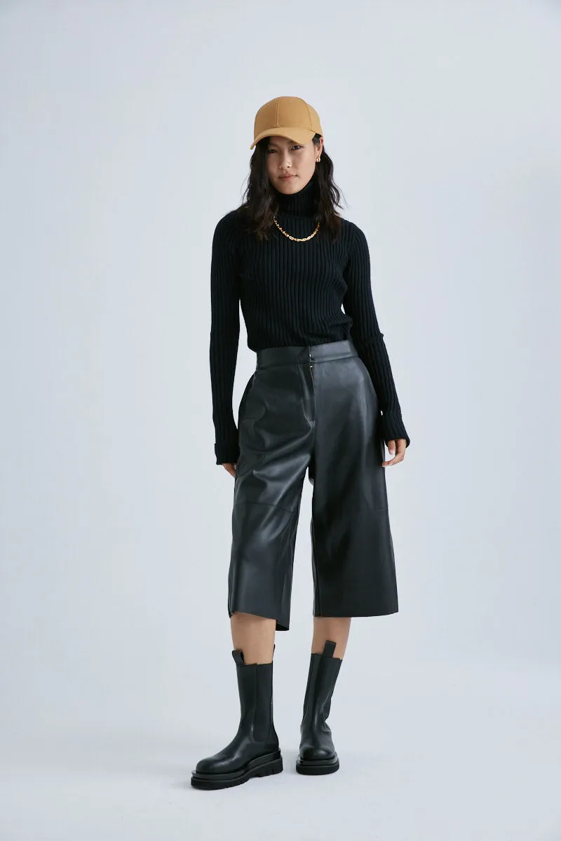 CS5010A Striped ribbed turtleneck slim sweater Black
