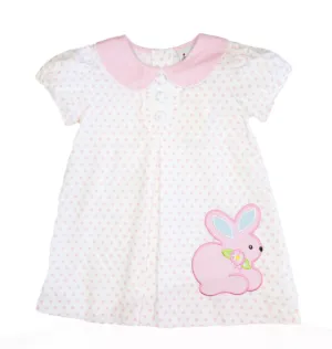 Delaney Pink Dot Bunny Applique Dress