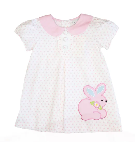 Delaney Pink Dot Bunny Applique Dress