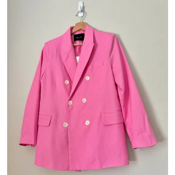 Deluc Pink Linen Blend Double Breasted Blazer