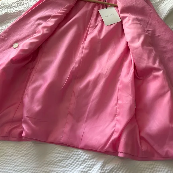 Deluc Pink Linen Blend Double Breasted Blazer