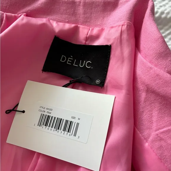Deluc Pink Linen Blend Double Breasted Blazer